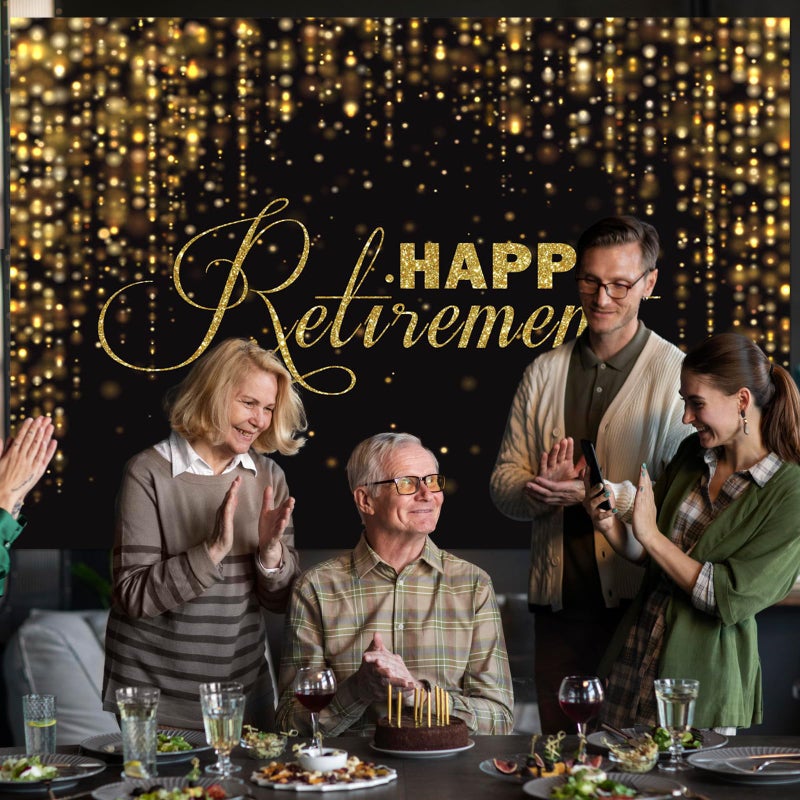 Avezano 7x5ft Happy Retirement Backdrop Black and Gold Retired Photo Background Retirement Party Decorations - Image 4